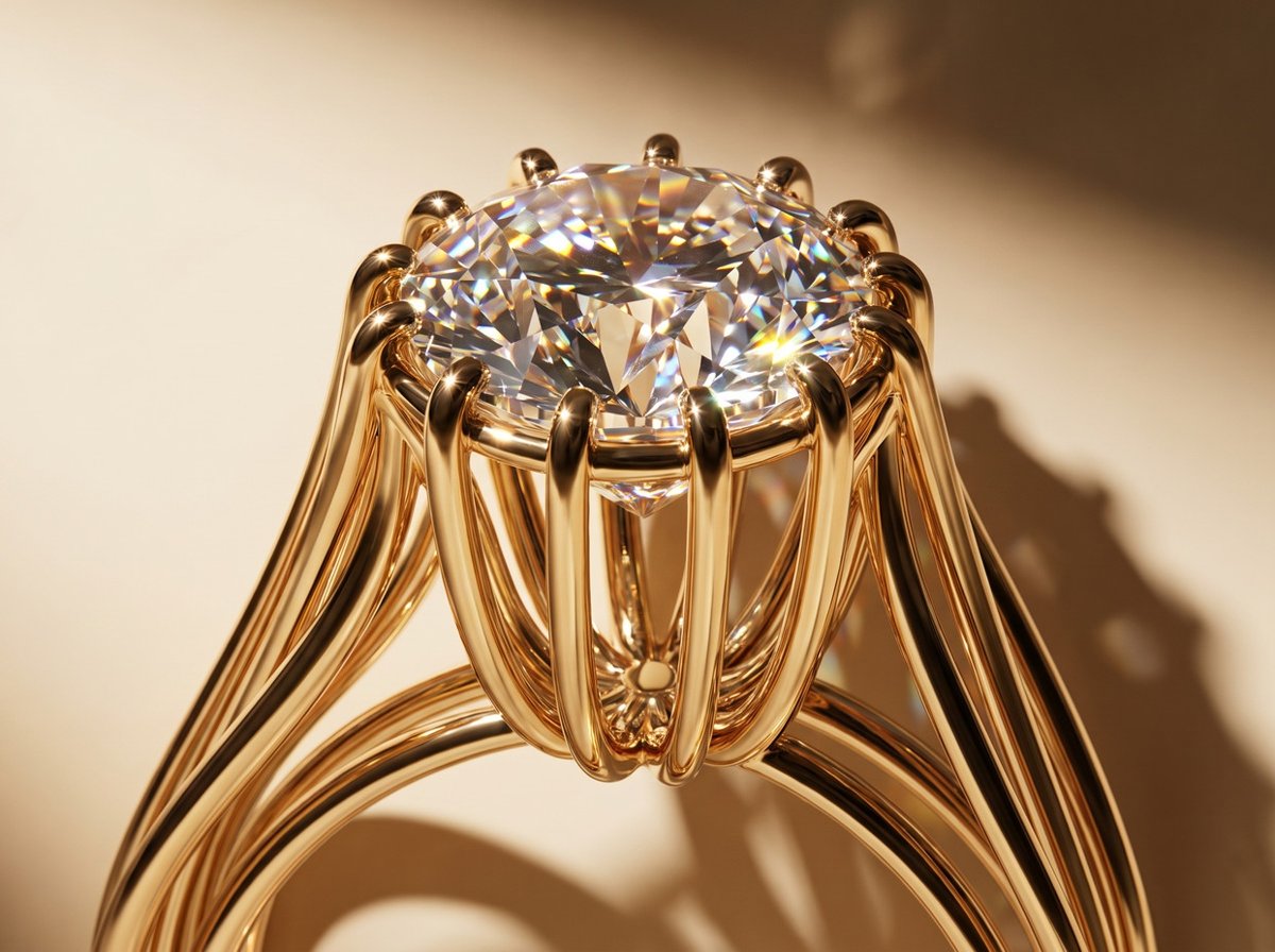 Dettaglio macro dell'anello: montatura e diamante