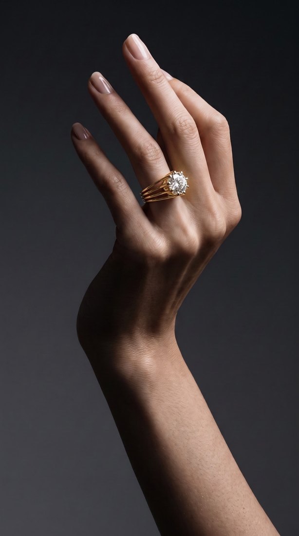Anello su misura in oro con diamante a taglio brillante indossato
