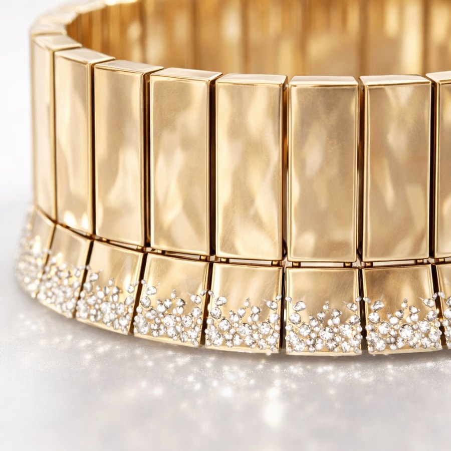 Bracciale a maglie in oro con pavé di diamanti