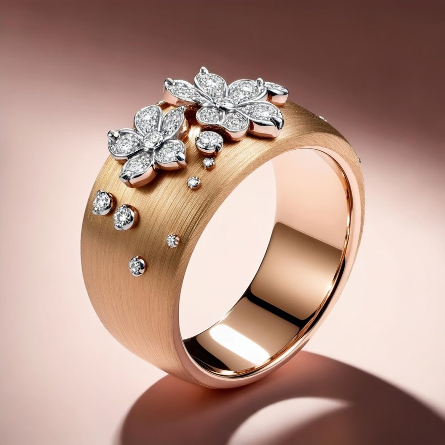 Anello con dettaglio floreale di diamanti in oro rosa
