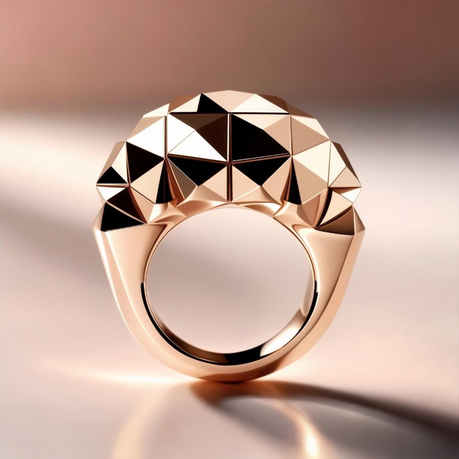 Anello a piramidi in oro rosa con smalto nero
